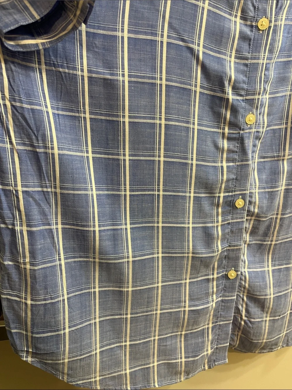 LOFT Blue Plaid Short Sleeve Shirt with Buttons Up the Back